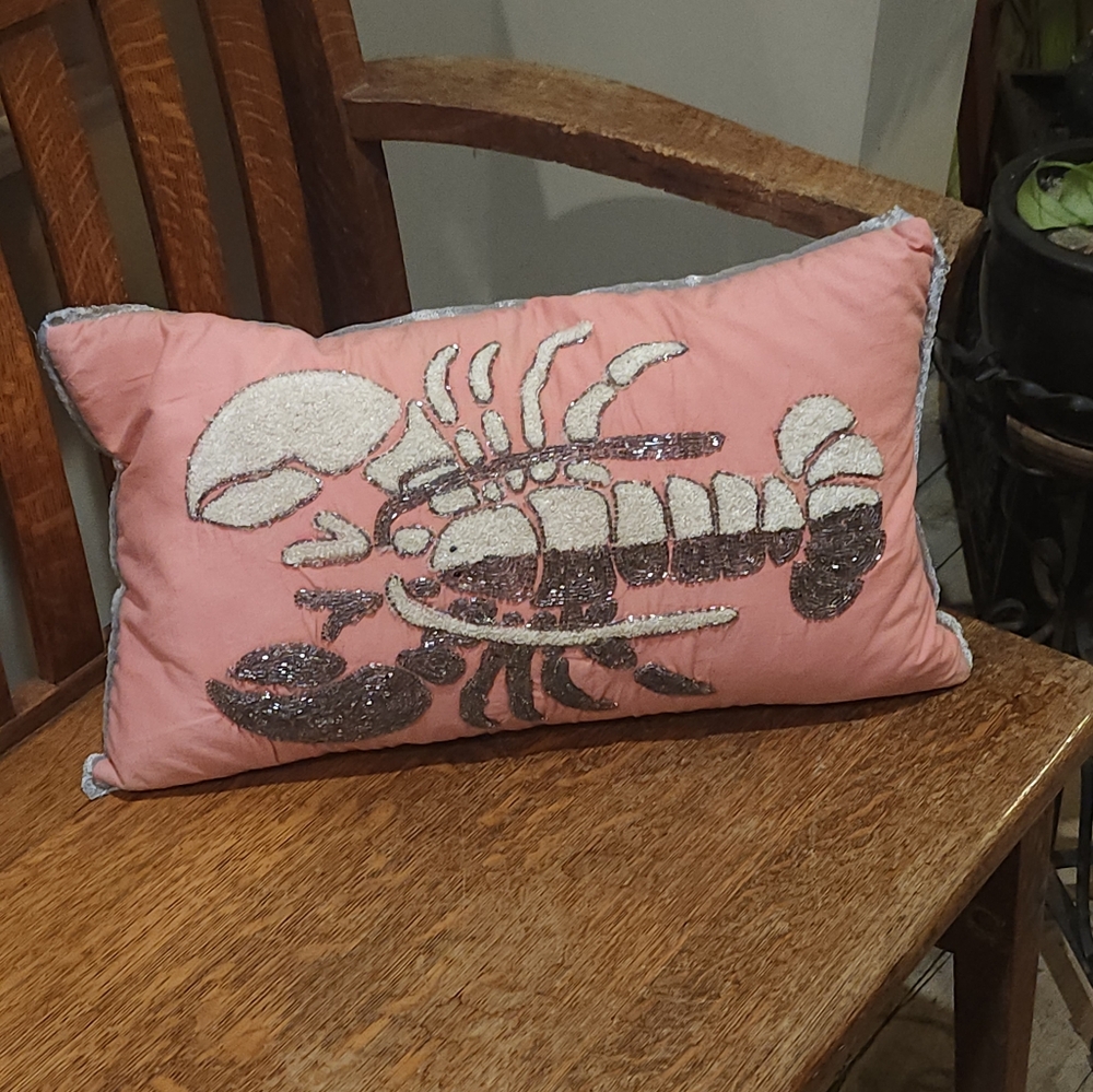 Beaded Lobster Accent Down Pillow